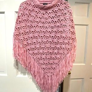 Pink fringed poncho/shawl